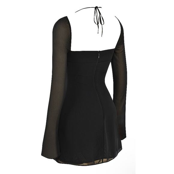 House of CB BabyDoll Black Chiffon Halter Mini Dress Size L+ and Bigger Cup - Picture 4 of 6